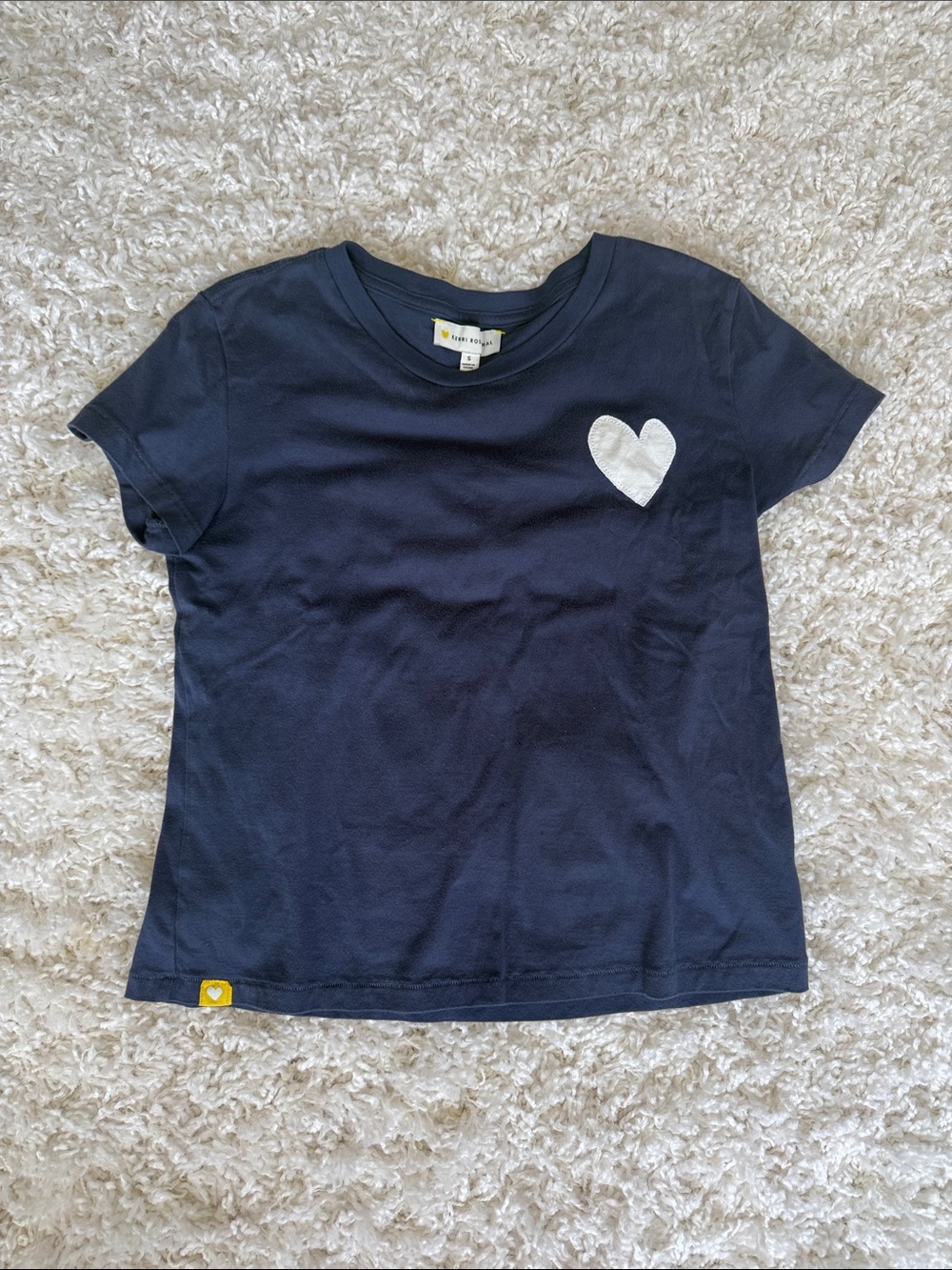 Kids Navy Short Sleeve Tee with White Heart Patch